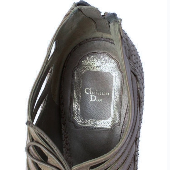 Dior Grey Snake Leather Cage Lace Up Peep Toe Pumps - Picture 7 of 7